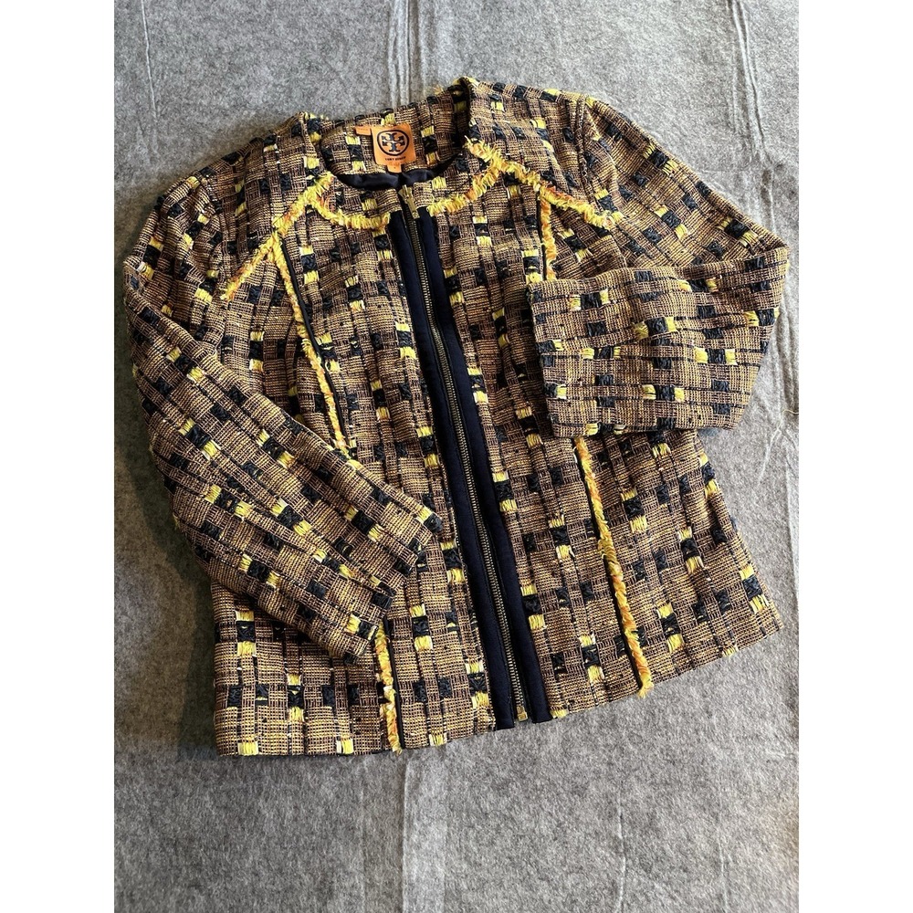 Tory Burch Women's Blazer Jacket Coast Orange‎ Sz 4 Woven Tweed Style Workwear